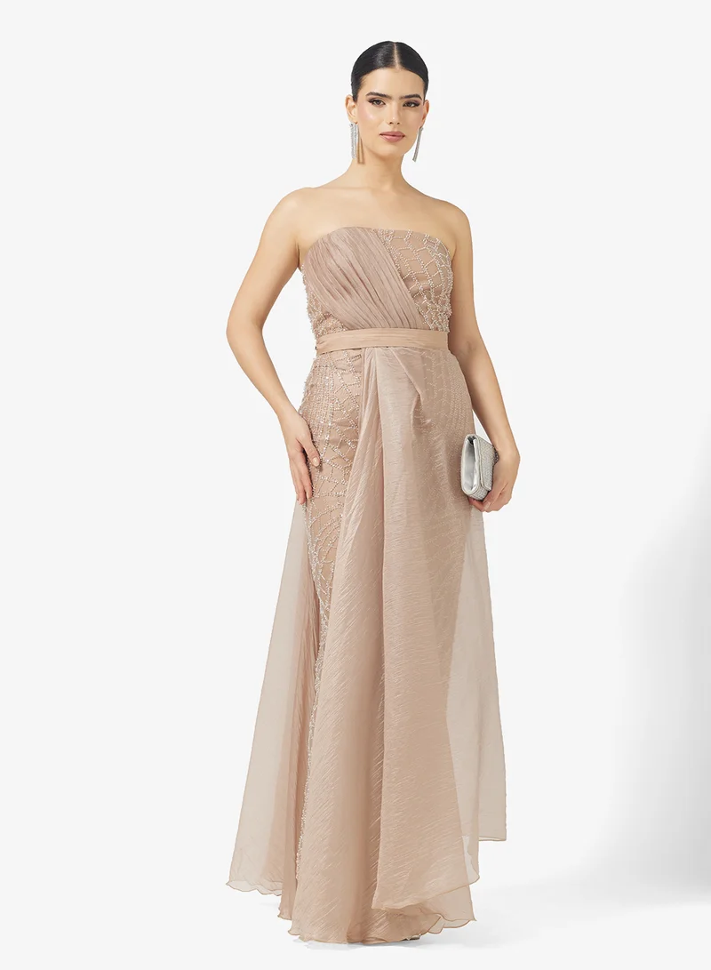 Namshi x Off Shoulder Bead Embellished A Line Gown