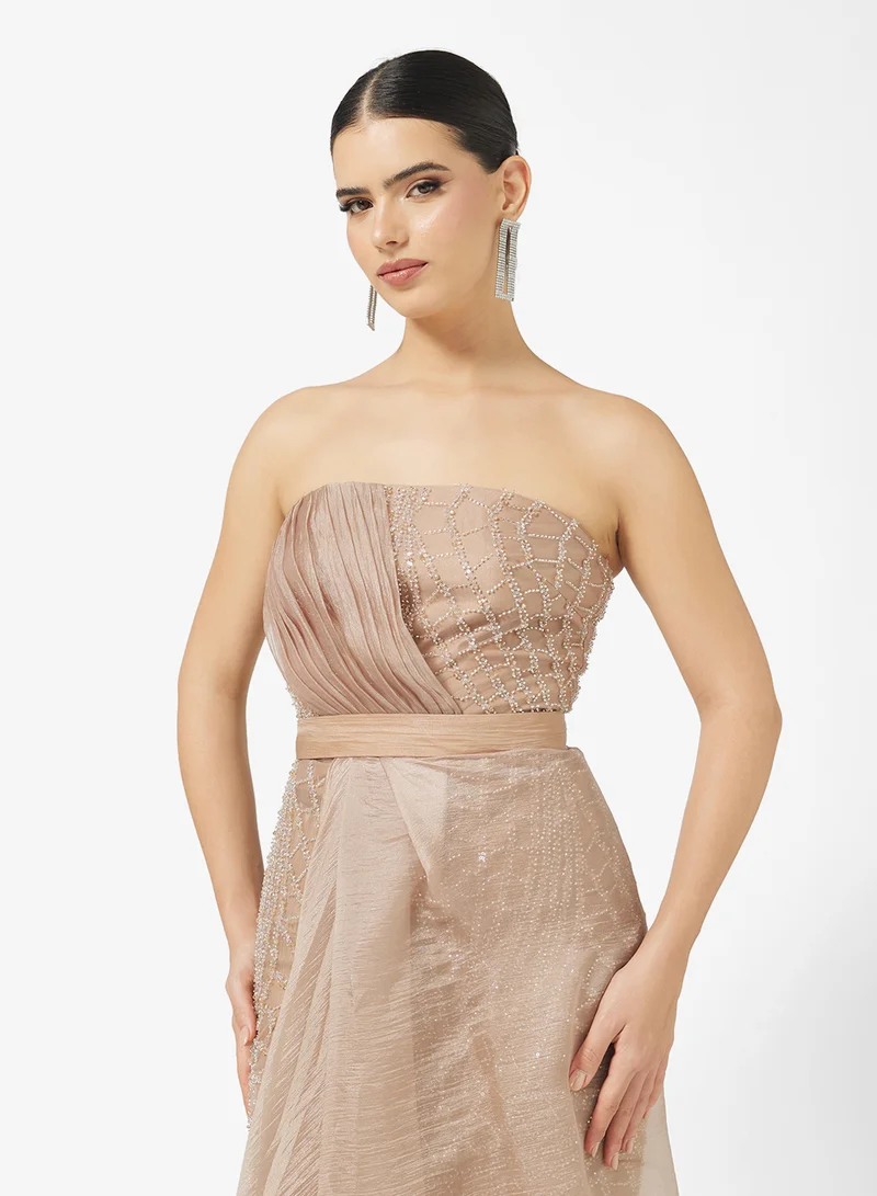 Namshi x Off Shoulder Bead Embellished A Line Gown
