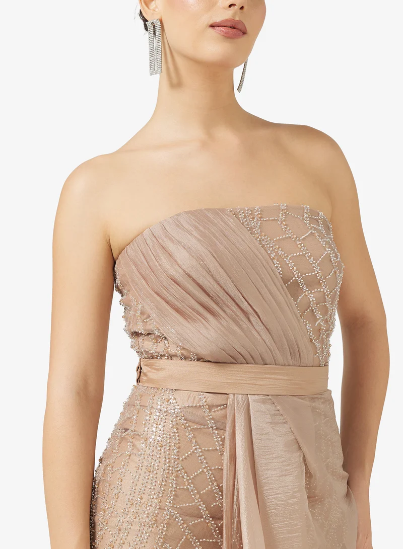 Namshi x Off Shoulder Bead Embellished A Line Gown