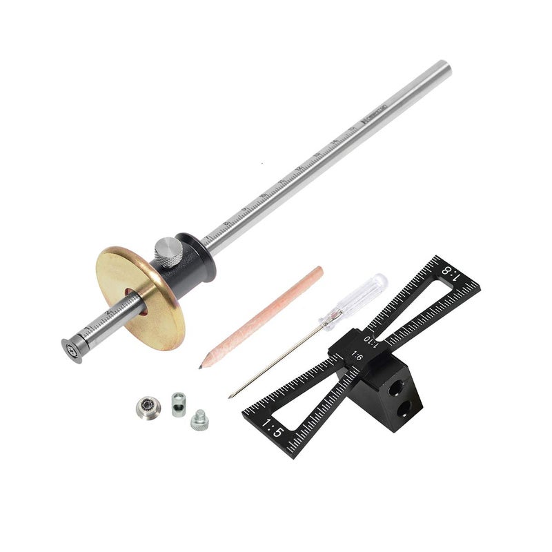 YOSELIN Dovetail Jig Wheel Marking Gauge Tool Set, 1 Bearing Wheel Cutter for Soft Wood, 1 Locked Wheel Cutter for Hardwood,1 Screwdriver,1 Woodworking Pencil,Inch & MM Scale Imperial Ruler. (Grey) - Image 1