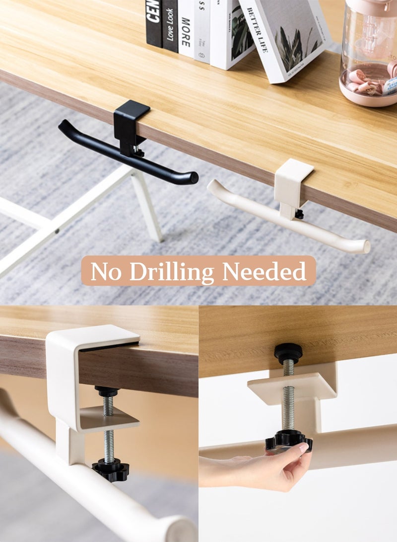 White Dual-Head Desk Hook, Heavy-Duty Table Edge Purse Hook & Headphone Hanger – Under Desk Organizer for Handbags, Bags, Umbrellas, No Drill Clamp Mount - Image 3
