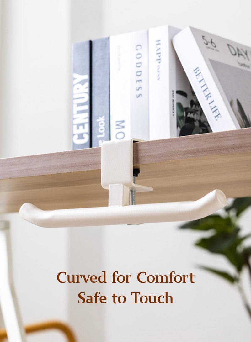 White Dual-Head Desk Hook, Heavy-Duty Table Edge Purse Hook & Headphone Hanger – Under Desk Organizer for Handbags, Bags, Umbrellas, No Drill Clamp Mount - Image 4