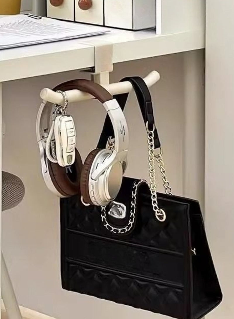 White Dual-Head Desk Hook, Heavy-Duty Table Edge Purse Hook & Headphone Hanger – Under Desk Organizer for Handbags, Bags, Umbrellas, No Drill Clamp Mount - Image 1