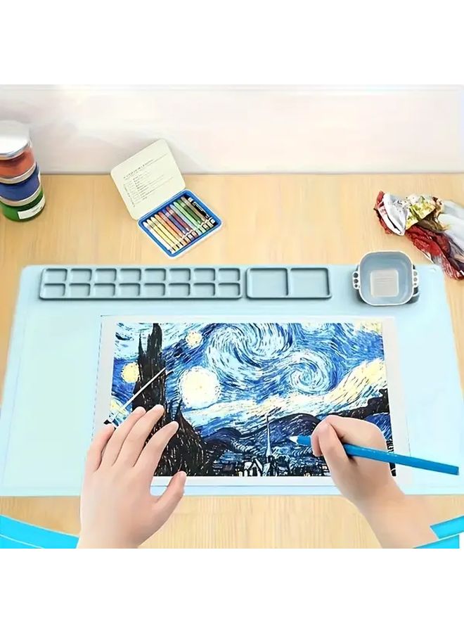 طقم لوحة الرسم الفني الأزرق بسطح غير قابل للانزلاق قابل للغسل مع فرش وأكمام مريلة - Image 5