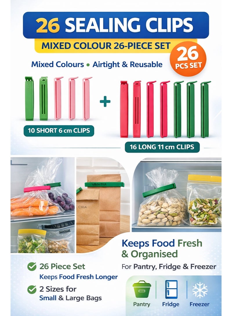 Selecto Hub 26 Pcs Sealing Clips for Food Bags – Reusable Plastic Bag Clips, Mixed Colours, Airtight Food Storage Clips for Kitchen, Fridge & Freezer - Image 1