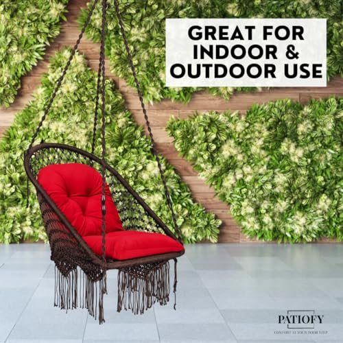 Patiofy Super Comfy Premium Swing Chair/Swing for Balcony/Swing Chair for Adults for Home/Hammock Swing for Adults/Jhoola Jhula for Adults with Red L Shape Cushion & Hanging Kit- Brown - Image 2