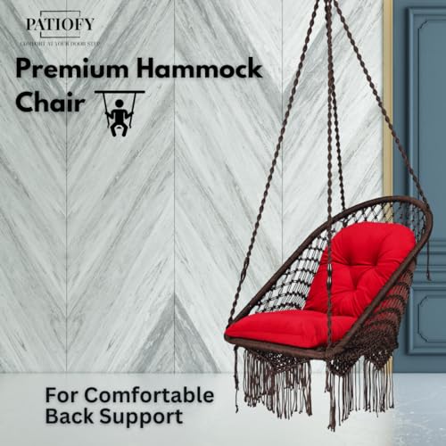 Patiofy Super Comfy Premium Swing Chair/Swing for Balcony/Swing Chair for Adults for Home/Hammock Swing for Adults/Jhoola Jhula for Adults with Red L Shape Cushion & Hanging Kit- Brown - Image 5
