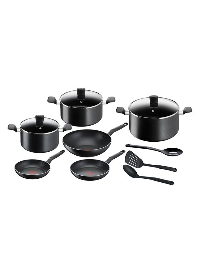 TEFAL Cooking Set | Super Cook 12 pc set | Non-Stick Coating | Thermo-Signal Heat Indicator | Diffusion Base B459SC84 Black - Image 1