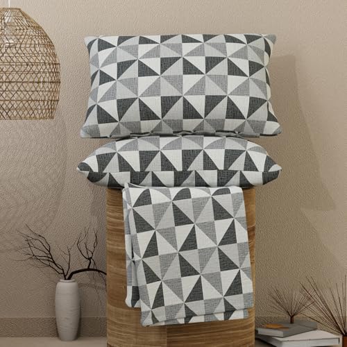 Layers Emaline 100% Cotton Double Bedsheet Set (Oeko Tex Certified) | 1 Double Cotton Bedsheet & 2 Pillow Covers | Breathable & Anti-Wrinkle | 144 TC | (Geomtric Print, Grey) - Image 1