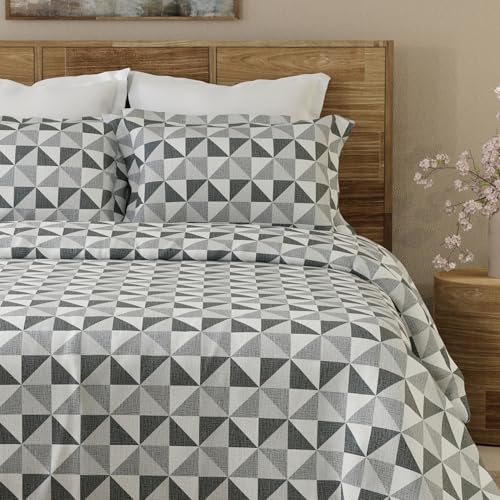 Layers Emaline 100% Cotton Double Bedsheet Set (Oeko Tex Certified) | 1 Double Cotton Bedsheet & 2 Pillow Covers | Breathable & Anti-Wrinkle | 144 TC | (Geomtric Print, Grey) - Image 5