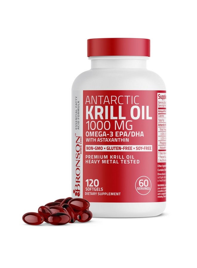 Bronson Bronson Antarctic Krill Oil 1000 mg with Omega-3s EPA, DHA, Astaxanthin and Phospholipids 120 Softgels  - Image 1