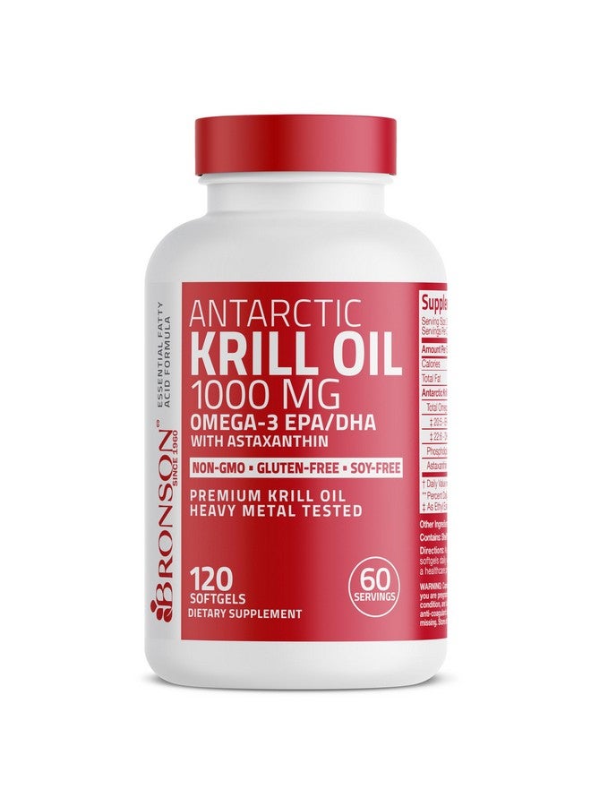 Bronson Bronson Antarctic Krill Oil 1000 mg with Omega-3s EPA, DHA, Astaxanthin and Phospholipids 120 Softgels  - Image 5