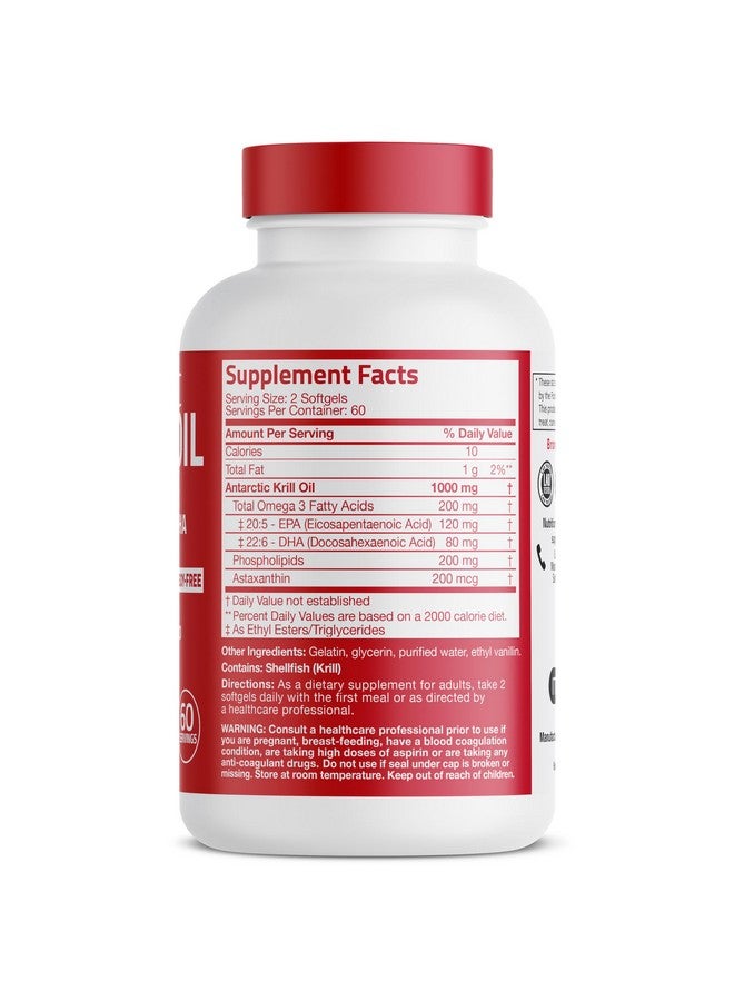 Bronson Bronson Antarctic Krill Oil 1000 mg with Omega-3s EPA, DHA, Astaxanthin and Phospholipids 120 Softgels  - Image 2