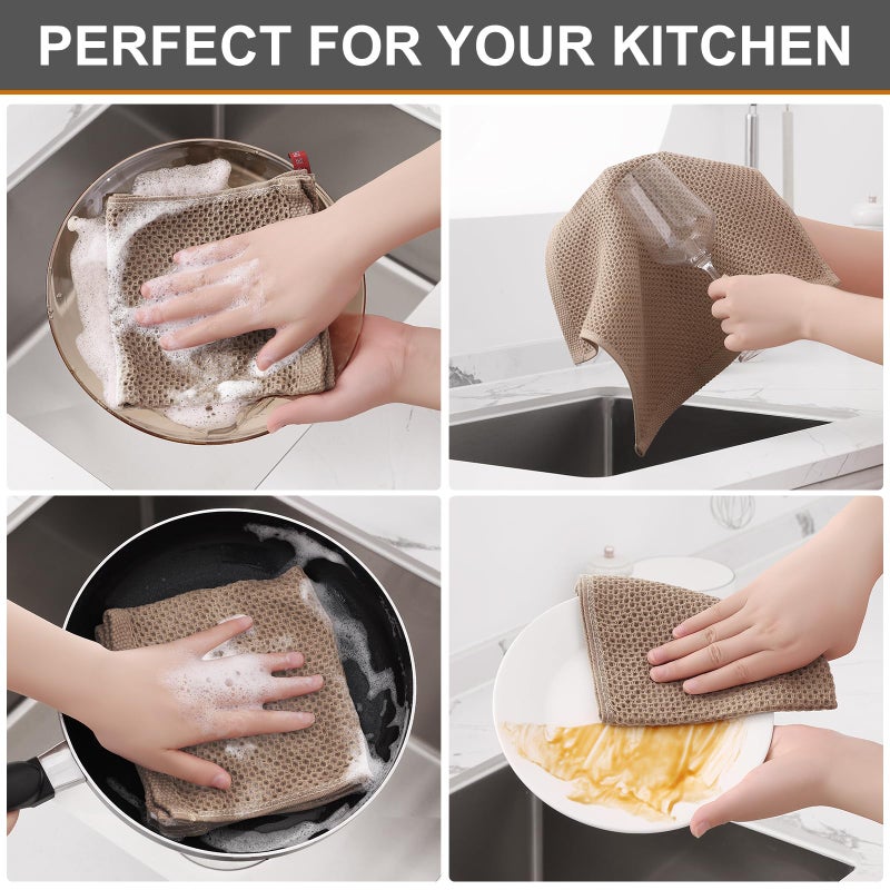 Kitinjoy 100% Cotton Kitchen Dish Cloths  8 Pack Waffle Weave Ultra Soft Absorbent Dish Towels for Drying Dishes Quick Drying Kitchen Towels Dish Rags  12 X 12 Inches  Tan - Image 4