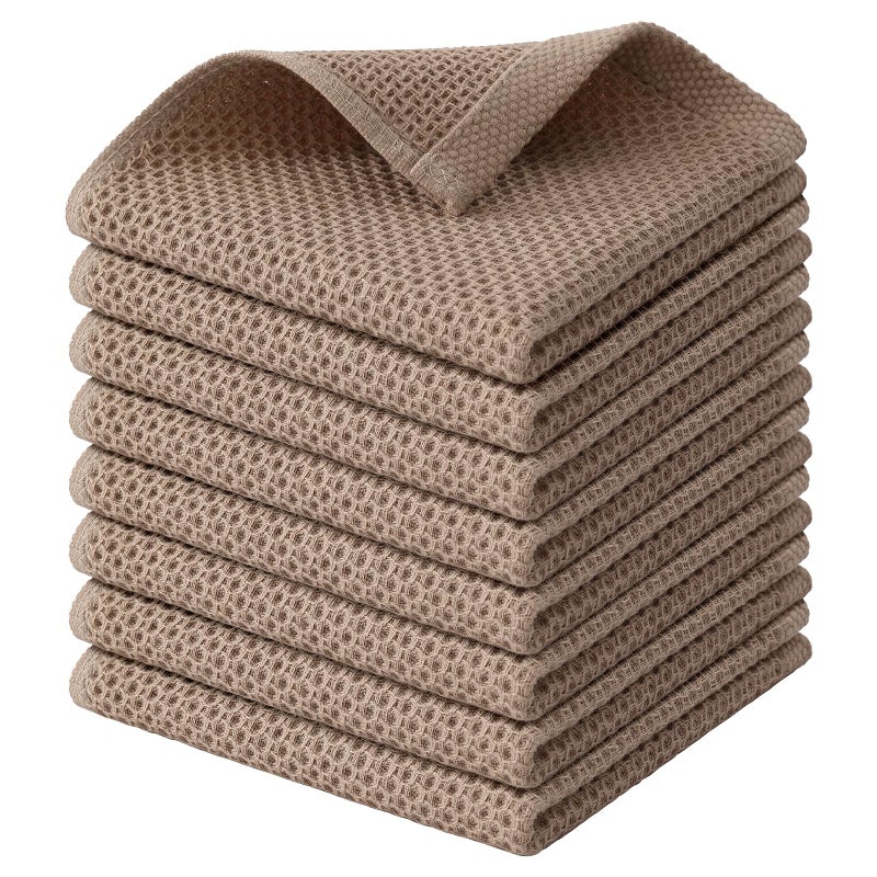 Kitinjoy 100% Cotton Kitchen Dish Cloths  8 Pack Waffle Weave Ultra Soft Absorbent Dish Towels for Drying Dishes Quick Drying Kitchen Towels Dish Rags  12 X 12 Inches  Tan - Image 1