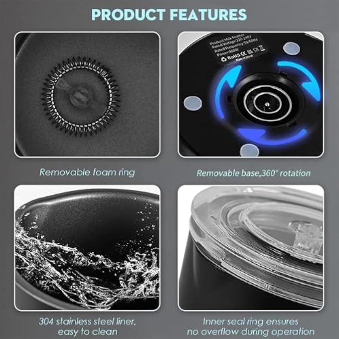 ريحني مكشوف الحليب 4In1 كهربائي لصنع رغوة أوتوماتيكية ساخنة وباردة ورغوة حليب للاتيه كابتشينو ماكياتو 400 واط كهربائي أسود - Image 5