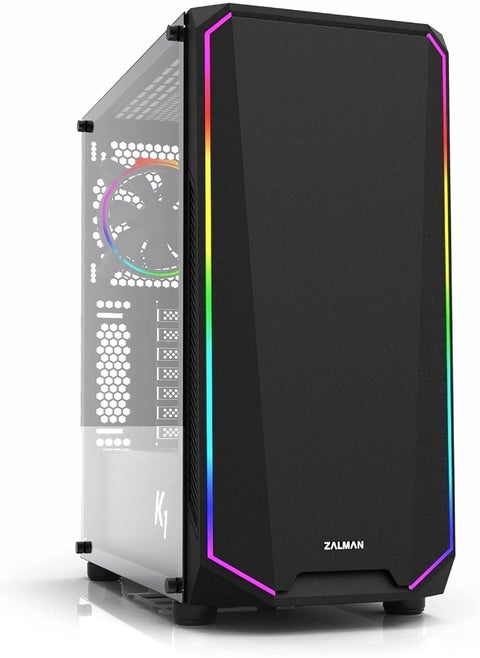 K1 Rev. B Mid Tower ATX Gaming PC Case, Addressable RGB Front Panel, Tempered Glass Side Panel, Includes (1x) ARGB 120mm Fan Rear and (1x) Black 120mm Fan Front (aRGB Panel)