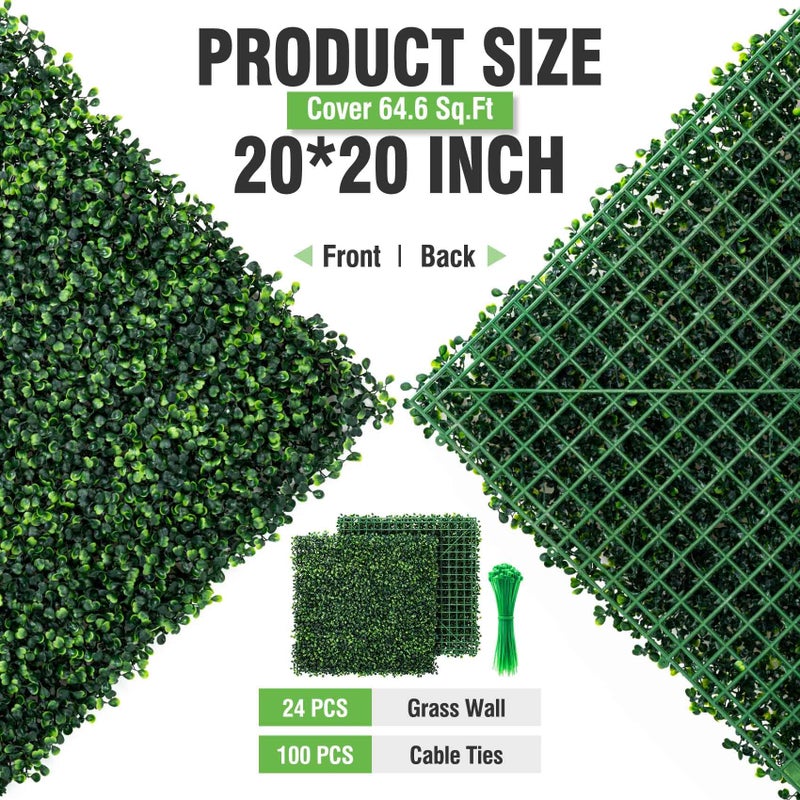 KASZOO 24 Pack 20"x20" Grass Wall Panels - Artificial Boxwood Panels for Greenery Wall Backdrop, Faux Greenery for Indoor Outdoor Decor, Garden Fence, Wedding, Privacy Screen, 66 Sq. Ft. Coverage - Image 3