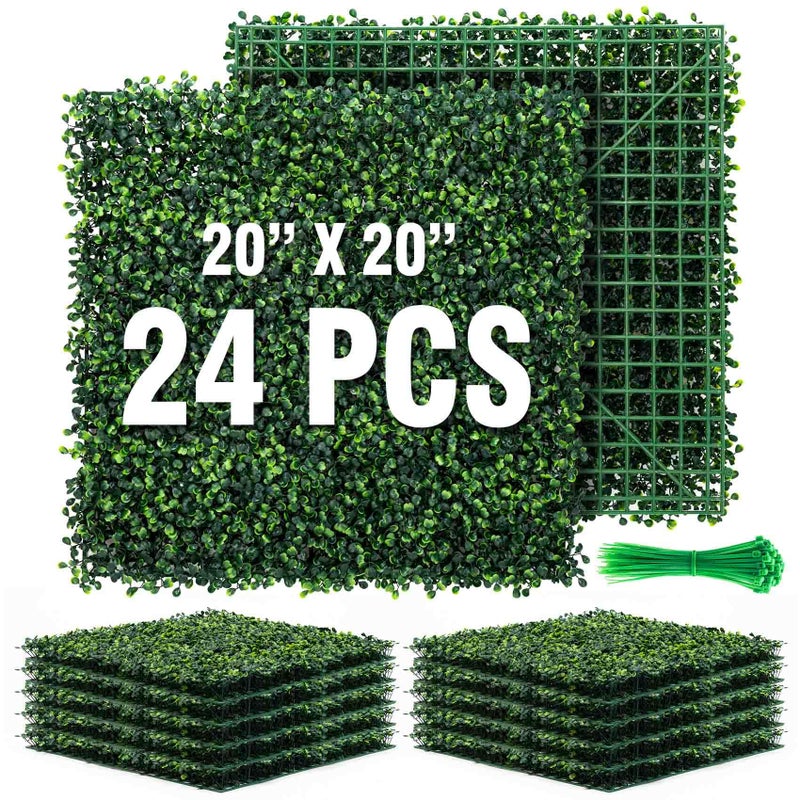 KASZOO 24 Pack 20"x20" Grass Wall Panels - Artificial Boxwood Panels for Greenery Wall Backdrop, Faux Greenery for Indoor Outdoor Decor, Garden Fence, Wedding, Privacy Screen, 66 Sq. Ft. Coverage - Image 1
