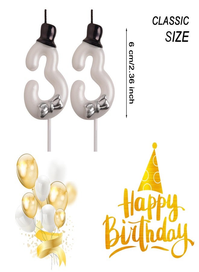 AOOLADA 33rd Birthday Candles, White 33 Year Old Number Birthday Candles, Happy Birthday Party Decorations Cake Topper Gifts for Men Women - Image 2