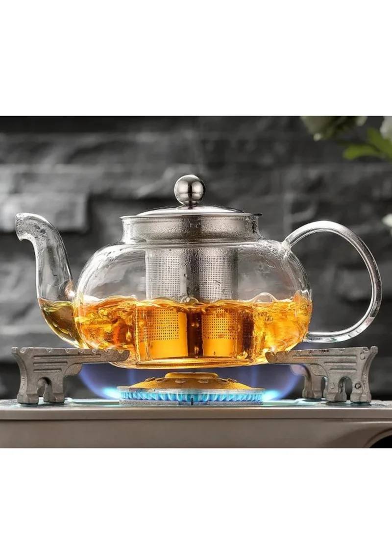 1Chase Borosilicate Glass Teapot 1500 ML with Heart Shape Tea Warmer and Double Wall Glass 80 ML (6 Pcs)