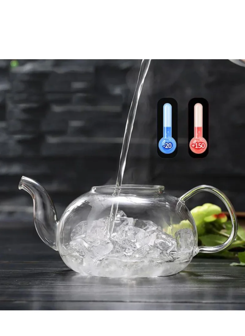 1Chase Borosilicate Glass Teapot 1500 ML with Heart Shape Tea Warmer and Double Wall Glass 80 ML (6 Pcs)