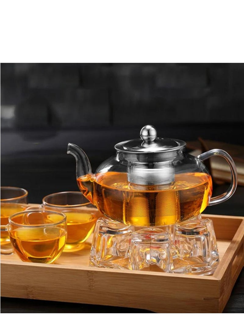 1Chase - Borosilicate Glass Teapot 1500 ML with Heart Shape Tea Warmer and Double Wall Glass 80 ML (6 Pcs) - Image 1