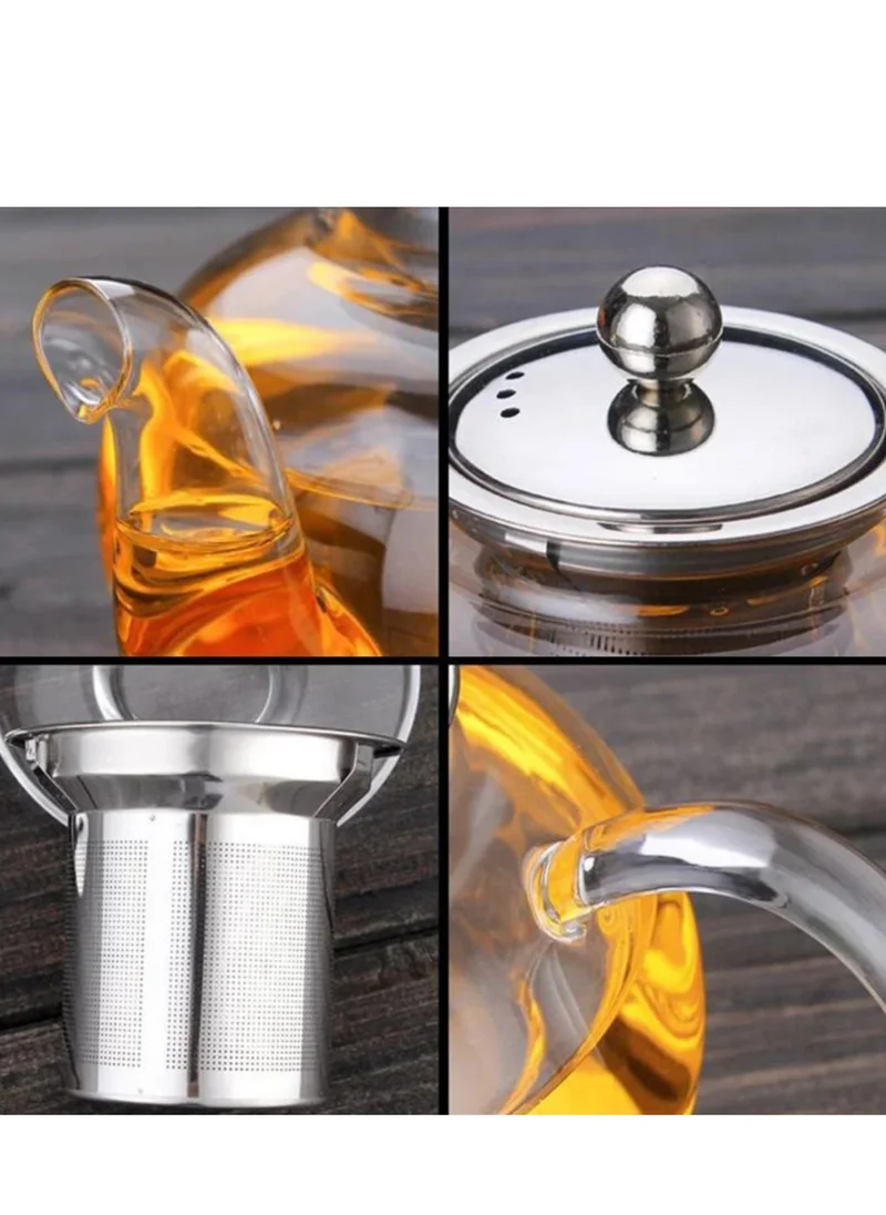 1Chase Borosilicate Glass Teapot 1500 ML with Heart Shape Tea Warmer and Double Wall Glass 80 ML (6 Pcs)