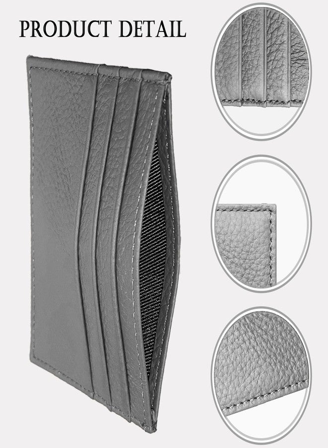 WOXVM Credit Card Holder Wallet RFID Blocking Slim Credit Card Cases Holder Premium Leather Minimalist Front Pocket Small Wallet with 6 Card Slots and 1 Pockets for Men Women (Grey), Grey, Compact - Image 3