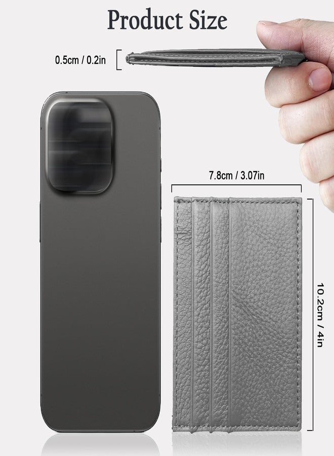WOXVM Credit Card Holder Wallet RFID Blocking Slim Credit Card Cases Holder Premium Leather Minimalist Front Pocket Small Wallet with 6 Card Slots and 1 Pockets for Men Women (Grey), Grey, Compact - Image 2