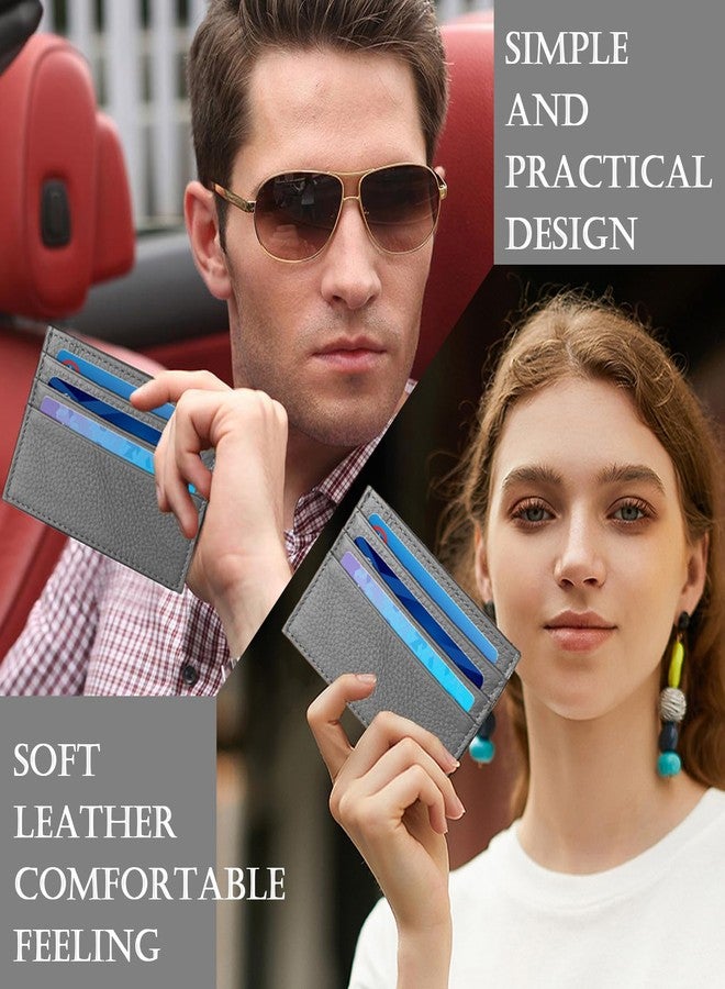 WOXVM Credit Card Holder Wallet RFID Blocking Slim Credit Card Cases Holder Premium Leather Minimalist Front Pocket Small Wallet with 6 Card Slots and 1 Pockets for Men Women (Grey), Grey, Compact - Image 5