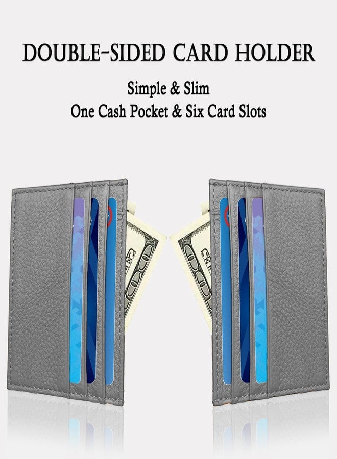 WOXVM Credit Card Holder Wallet RFID Blocking Slim Credit Card Cases Holder Premium Leather Minimalist Front Pocket Small Wallet with 6 Card Slots and 1 Pockets for Men Women (Grey), Grey, Compact - Image 4