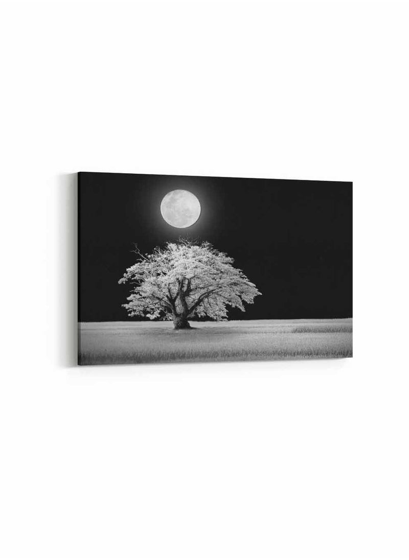 LOWHA Framed Canvas Wall Art Stretched Over Wooden Frame, Tree and Moon Landscape Orientation Painting, For Home, Living Room, Office Decor  - Image 4