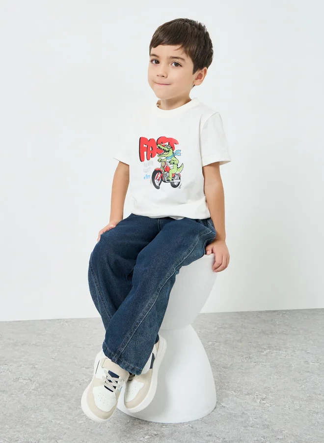 Styli Kids Dark Blue Cotton Washed Jeans