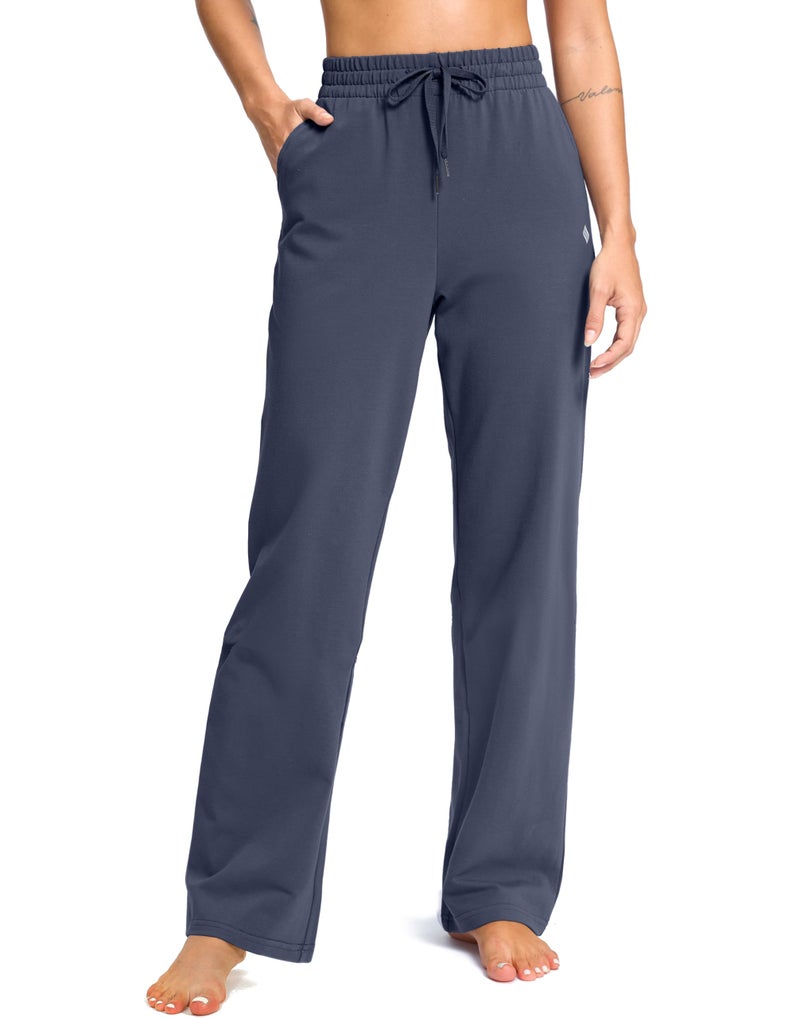 SANTINY 31"/33"/35" Women's Tall Cotton Sweatspants Yoga Lounge Casual Pants Open Bottom Sweat Pants for Women with Pocketsï¼ˆDusty_blue-L35_Lï¼‰ - Image 1