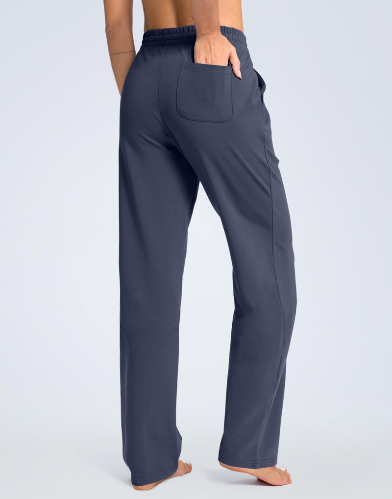 SANTINY 31"/33"/35" Women's Tall Cotton Sweatspants Yoga Lounge Casual Pants Open Bottom Sweat Pants for Women with Pocketsï¼ˆDusty_blue-L35_Lï¼‰ - Image 3