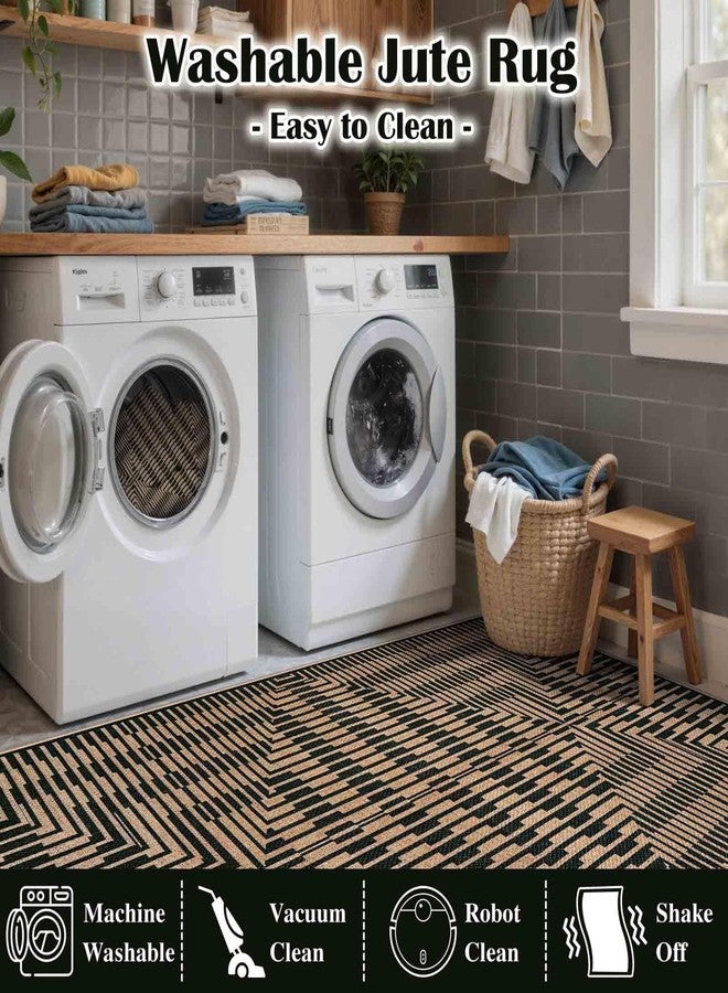 لايف بوكس سجادة لايف بوكس سهلة الاستخدام من الجوت، مقاس 3×5، مناسبة للاستخدام الداخلي والخارجي، قابلة للغسل، سجادة مدخل أمامية، مانعة للانزلاق، سجادة سوداء مخططة عصرية محايدة للمطبخ وغرفة المعيشة وغرفة الطين - Image 4