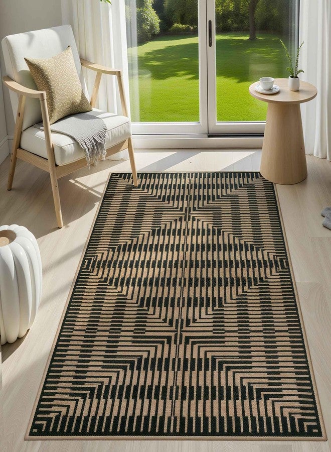 لايف بوكس سجادة لايف بوكس سهلة الاستخدام من الجوت، مقاس 3×5، مناسبة للاستخدام الداخلي والخارجي، قابلة للغسل، سجادة مدخل أمامية، مانعة للانزلاق، سجادة سوداء مخططة عصرية محايدة للمطبخ وغرفة المعيشة وغرفة الطين - Image 1