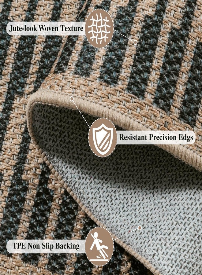 لايف بوكس سجادة لايف بوكس سهلة الاستخدام من الجوت، مقاس 3×5، مناسبة للاستخدام الداخلي والخارجي، قابلة للغسل، سجادة مدخل أمامية، مانعة للانزلاق، سجادة سوداء مخططة عصرية محايدة للمطبخ وغرفة المعيشة وغرفة الطين - Image 3
