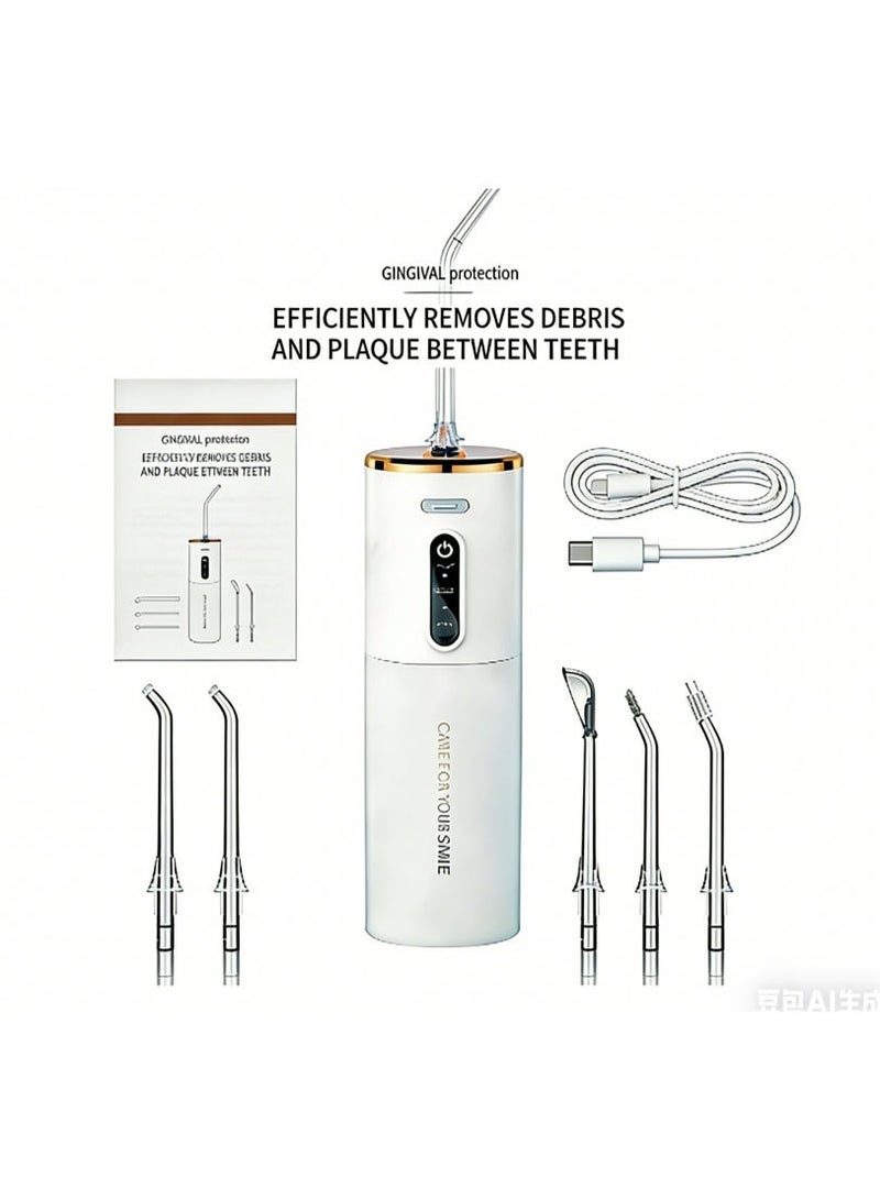 moveflash [MOVEFLASH] Portable Cordless Water Flosser, Dental Oral Irrigator with 5 Jet Tips & Type-C Rechargeable, Waterproof Water Jet for Teeth Cleaning, Braces & Gingival Care - White - Image 1
