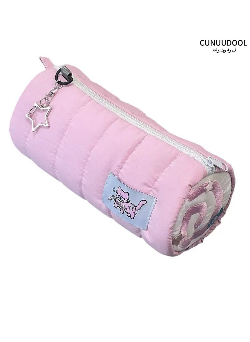 CUNUUDOOL Pencil Case For Girls, Pencil Pouch For Nice Gift,Stocking Stuffers Cute Creative Cream Roll Cartoon Large Capacity Pink Cat Zipper Pencil Case Bag, Pink And Cat.  - Image 1