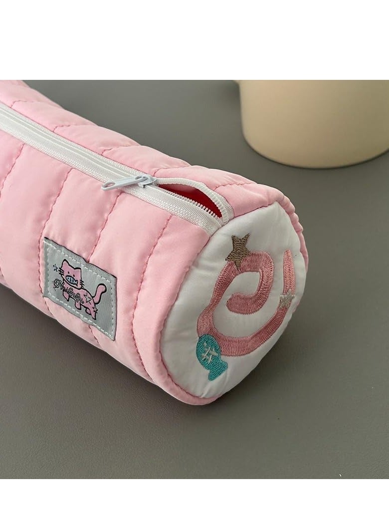 CUNUUDOOL Pencil Case For Girls, Pencil Pouch For Nice Gift,Stocking Stuffers Cute Creative Cream Roll Cartoon Large Capacity Pink Cat Zipper Pencil Case Bag, Pink And Cat.  - Image 2