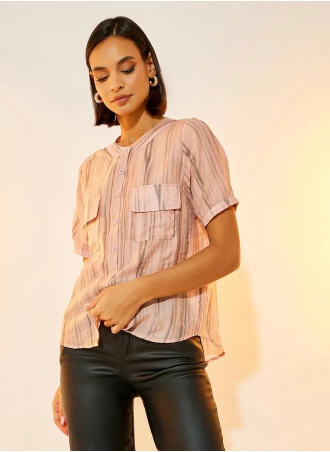 Styli Texture Stripe Print Short Sleeve Shirt