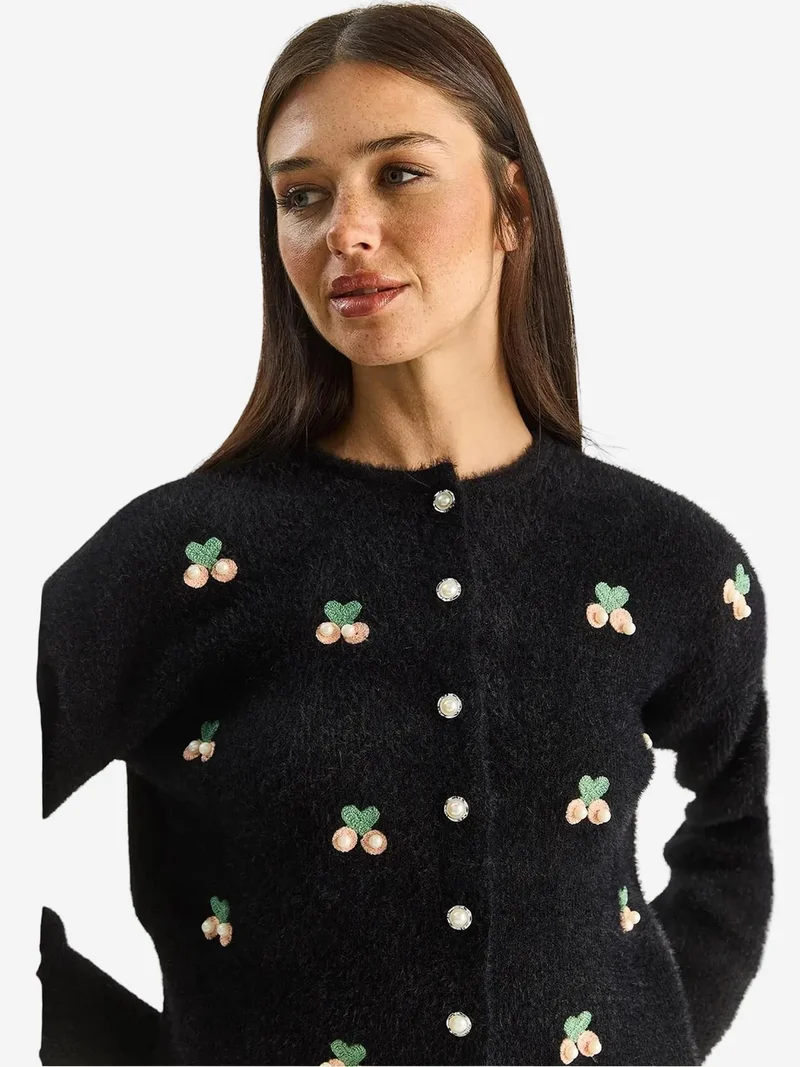 LUCCI Embroidered Button-Up Cardigan