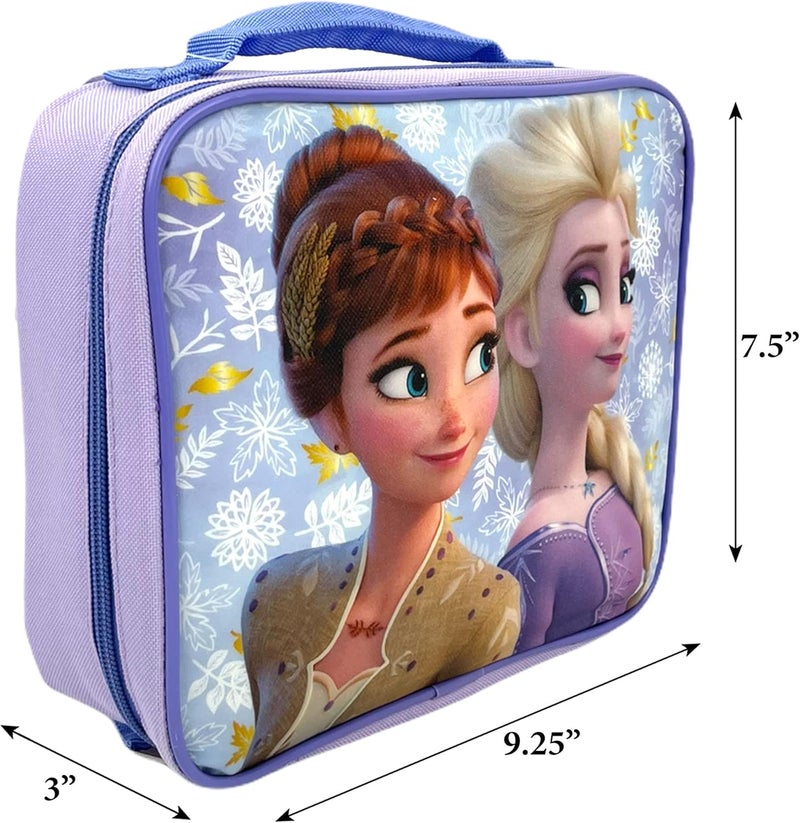 RALME Disney Frozen 2 Lunch Box with Princesses Elsa and Anna - Soft Insulated Lunch Bag for Girls, Purple - Image 2