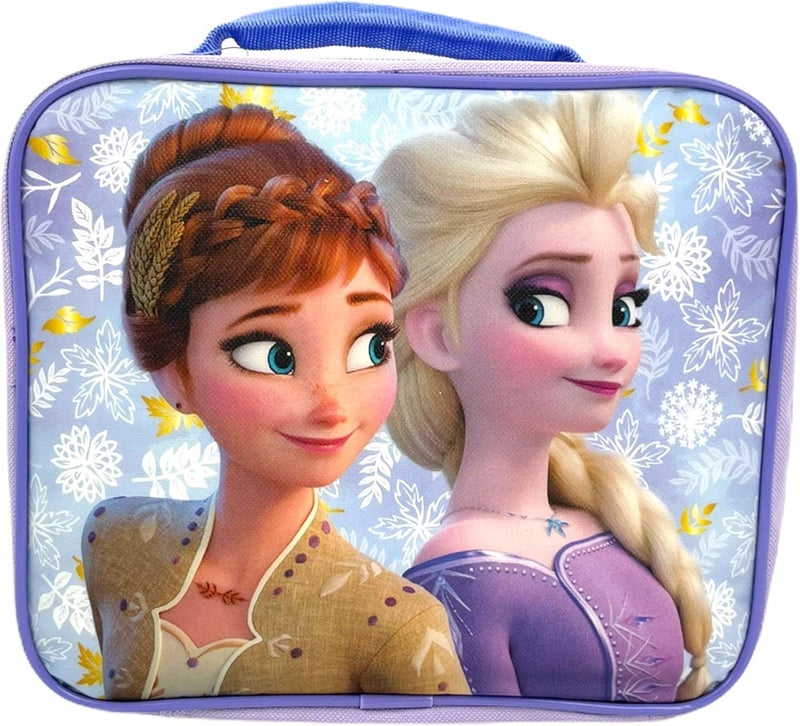 RALME Disney Frozen 2 Lunch Box with Princesses Elsa and Anna - Soft Insulated Lunch Bag for Girls, Purple - Image 1
