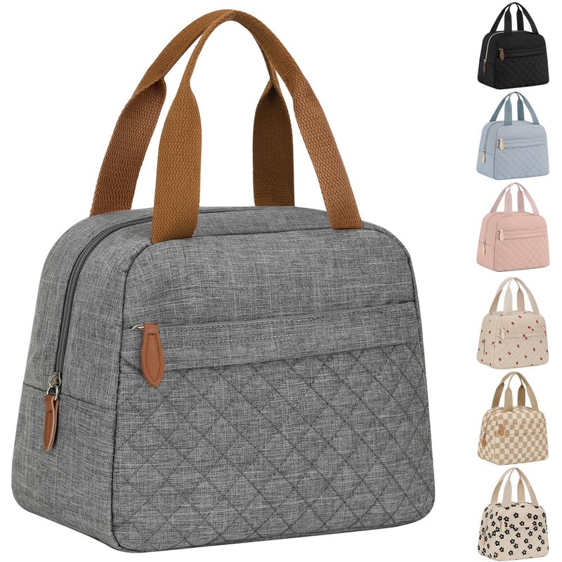 ELONGRIVER Insulated Lunch Bag for Women, Portable Lightweight Lunch Box for Adults, Reusable Small Lunch Tote Cooler Bags with Front Zipper Pocket for Work School Picnic(Gray) - Image 1