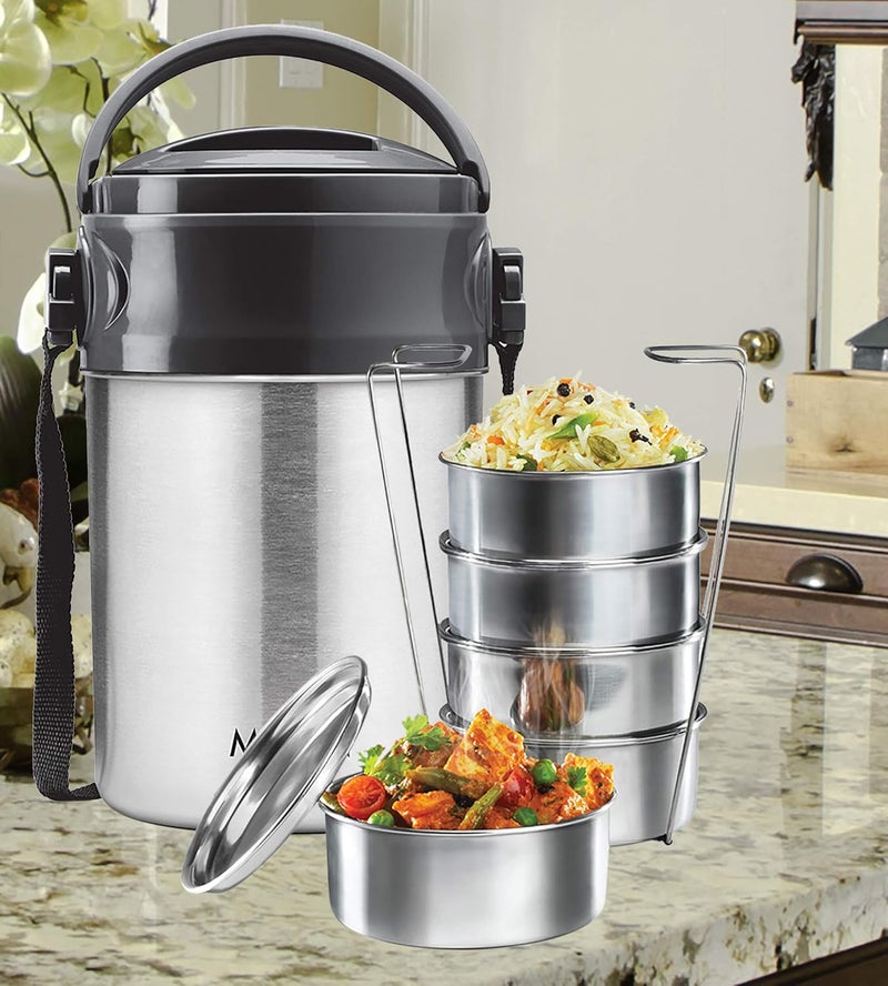 Milton Milton Steel On 5 Tier Insulated Tiffin Box, 1.80 L, Silver - Image 2
