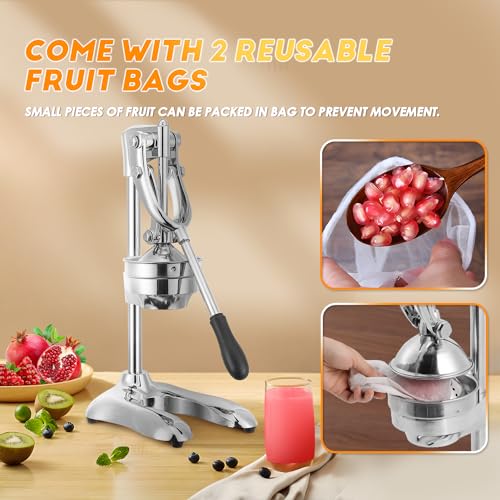 Moongiantgo Commercial Manual Juicer, Heavy Duty Hand Press Juice Extractor with 2 Reusable Fruit Bags, Easy to Clean Professional Fruit Squeezer for Citrus Orange Lemon Lime Pomegranate Grapefruit - Image 4