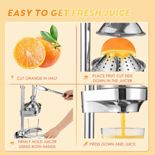 Moongiantgo Commercial Manual Juicer, Heavy Duty Hand Press Juice Extractor with 2 Reusable Fruit Bags, Easy to Clean Professional Fruit Squeezer for Citrus Orange Lemon Lime Pomegranate Grapefruit - Image 5